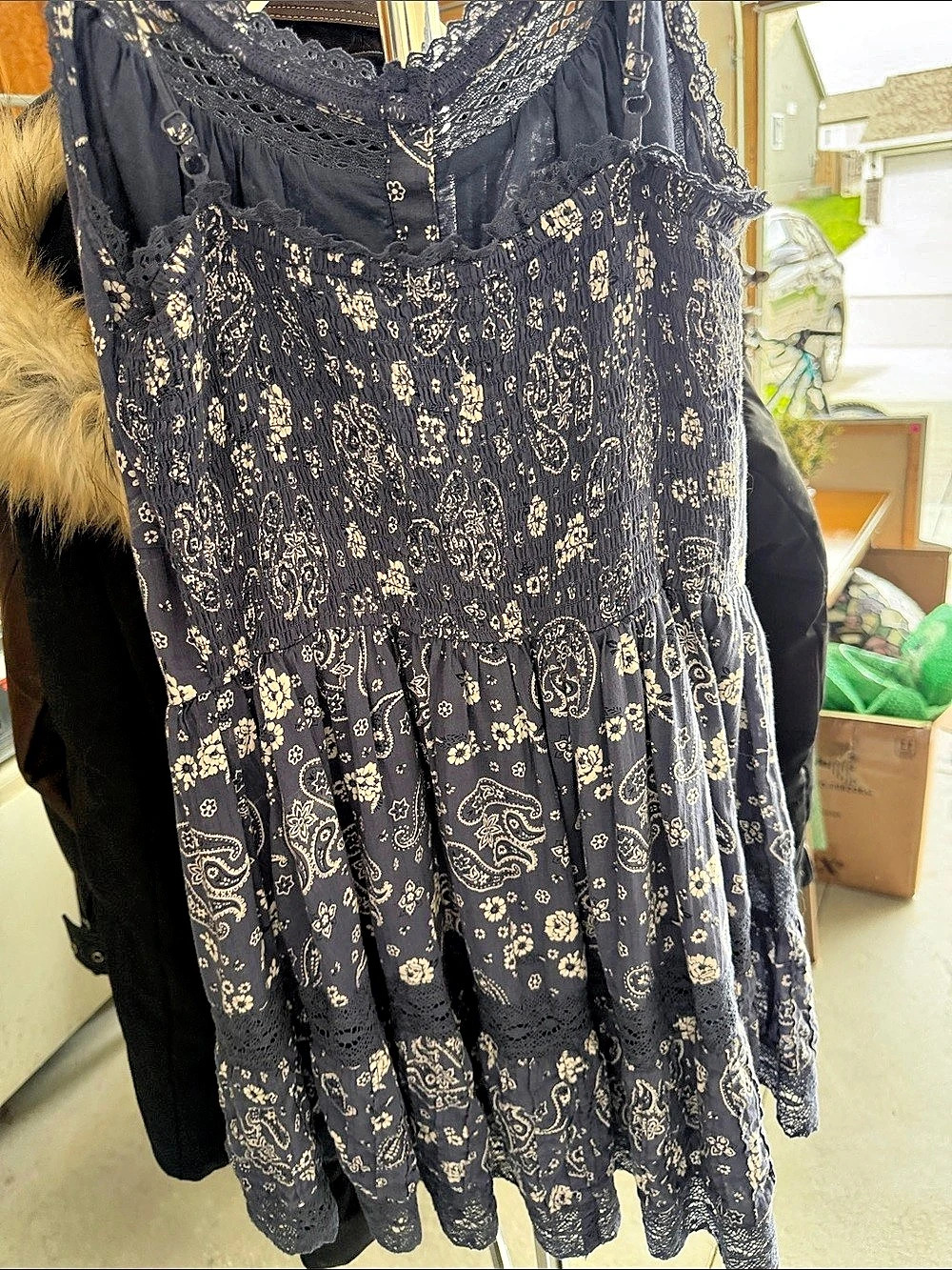 Paisley Mini Dress in Blue & White Like New - Picture 2 of 4